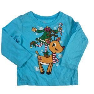 4/$12 💥♻ Children's Place Christmas Elf & Reindeer Blue LS Tee | Size 18m | 749